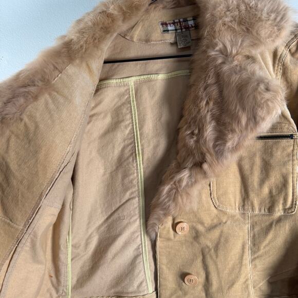 Vintage Y2K 90s Twenty Twenty Corduroy Real Rabbit Fur Beige Button Up Jacket L - Picture 6 of 7